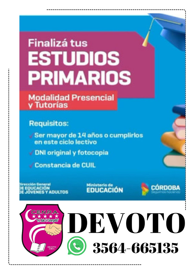 EL PRIMARIO PARA ADULTOS INSCRIBE PARA SUS DIFERENTES MODALIDADES DE CURSADO