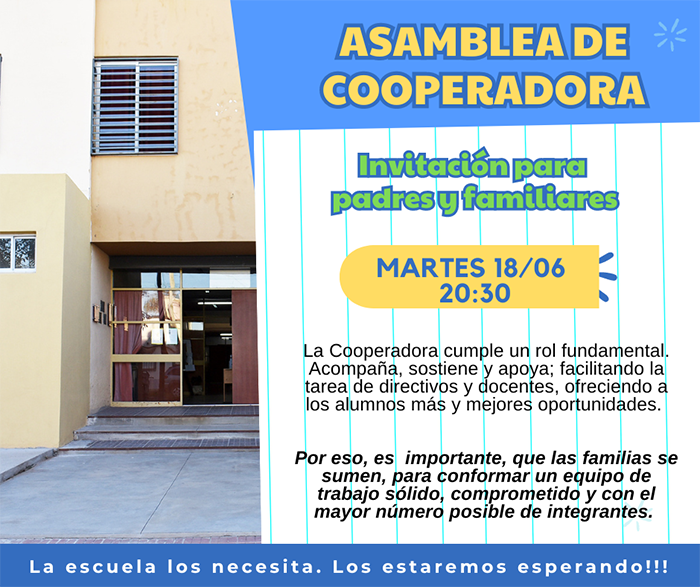 ASAMBLEA DE COOPERADORA DEL IPETYM 89 PAULA ALBARRACÍN