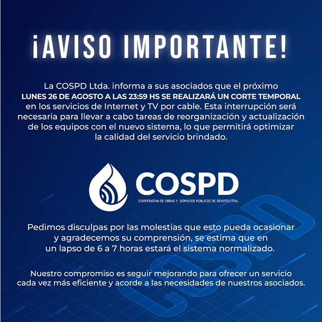 Comunicado de la Cooperativa de Obras y Servicios Públicos de Devoto