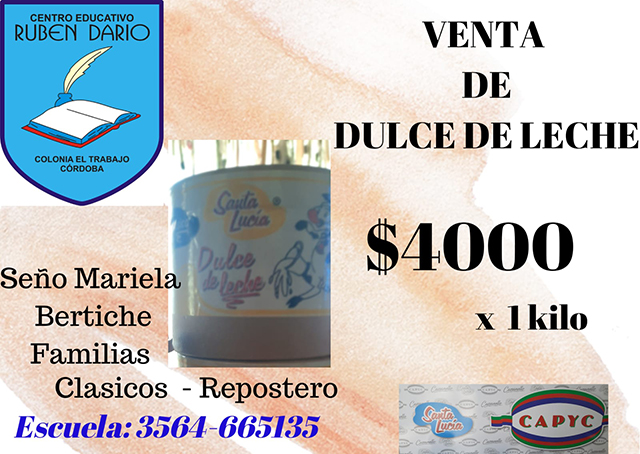 NUEVA VENTA DE DULCE DE LECHE DE LA ESCUELA RUBÉN DARÍO